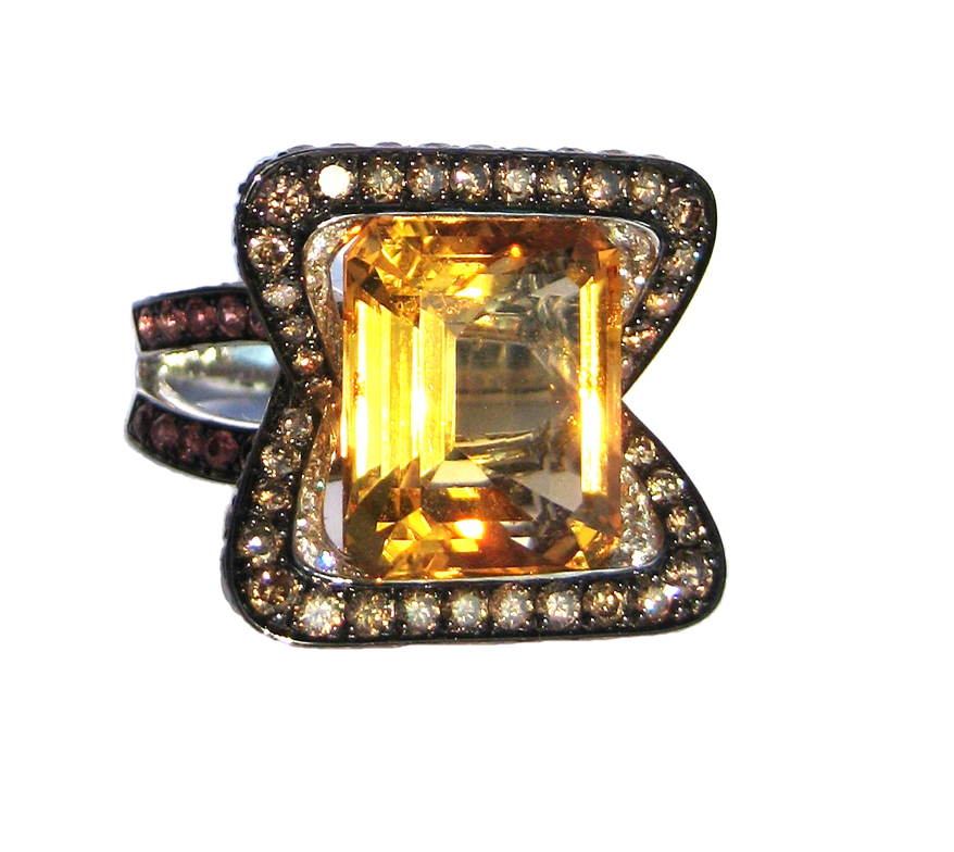 Weißgold-Ring mit Citrin und Diamanten